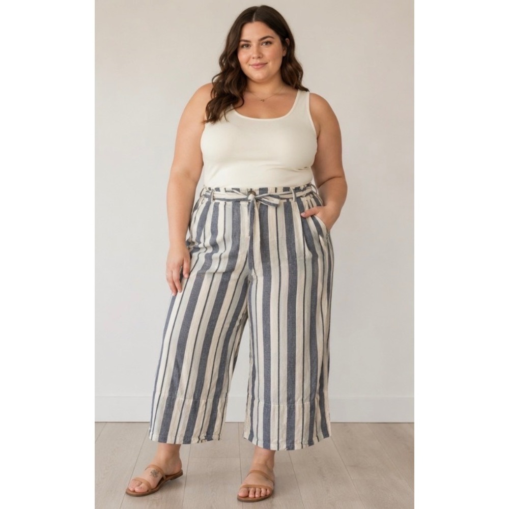 Zac & Rachel Women's 2X Linen Blend Wide Leg Pants Elastic Waist Beach Coastal